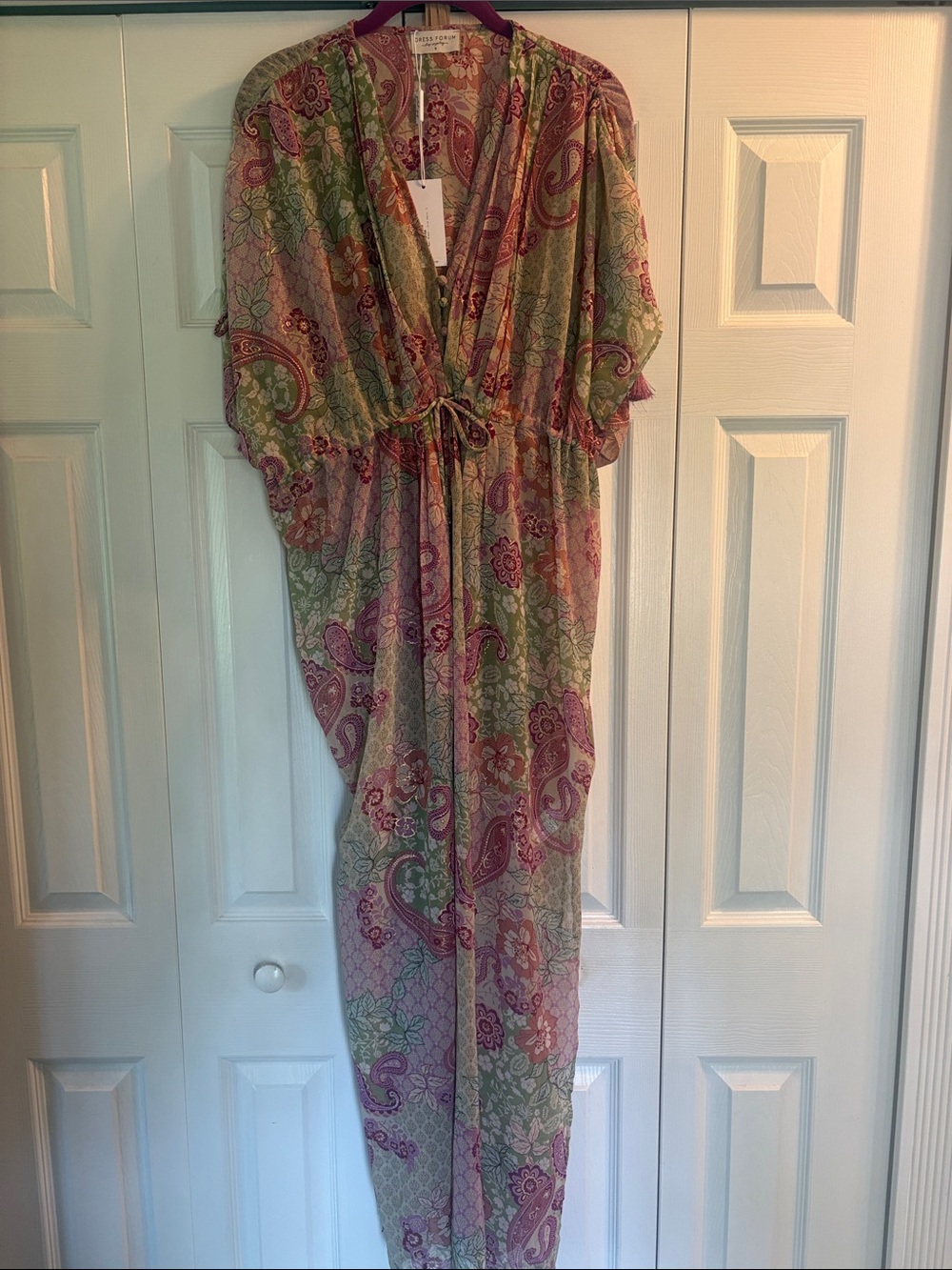 Dress Forum Paisley Floral Tie-Waist Maxi in Pink and Green